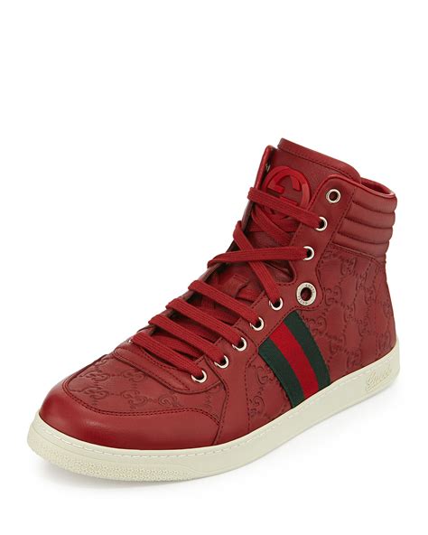 gucci red and black high top sneakers|authentic Gucci sneakers for men.